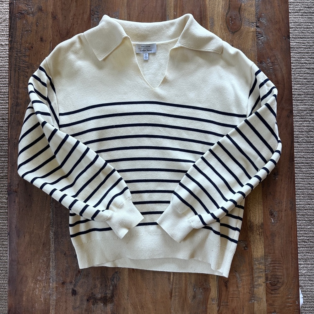 & Other Stories Cream and Navy Striped Sweater